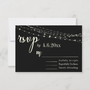 Crème typografie 32 op zwart met lichten, RSVP Kaartje