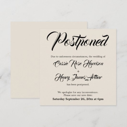 Crème Uitgebreide Uitgestelde Trouwaankondiging Kaart (Voorkant / Achterkant)