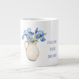 Crème Vaas Paarse Iris Bloemen Grote Koffiekop