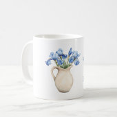 Crème Vaas Paarse Iris Bloemen Koffiemok (Voorkant links)