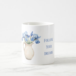 Crème Vaas Paarse Iris Bloemen Koffiemok
