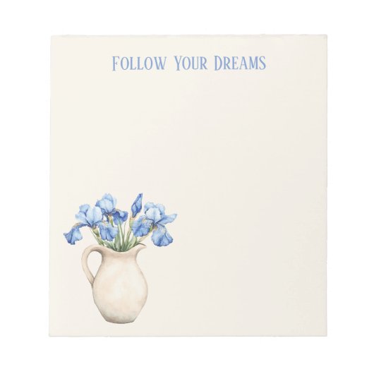 Crème Vaas Paarse Iris Bloemen Notitieblok (Voorkant)