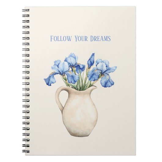Crème Vaas Paarse Iris Bloemen Notitieboek (Voorkant)