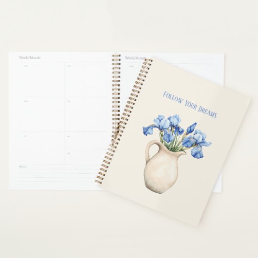 Crème Vaas Paarse Iris Bloemen Planner (Display)