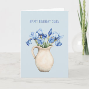 Crème Vaas Paarse Iris Bloemen Verjaardag Kaart