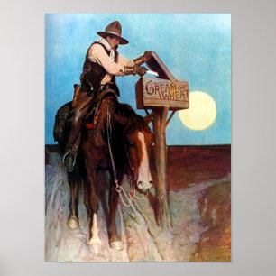 Crème van Tarwe Cowboy Postman N C Wyeth Circa 190 Poster