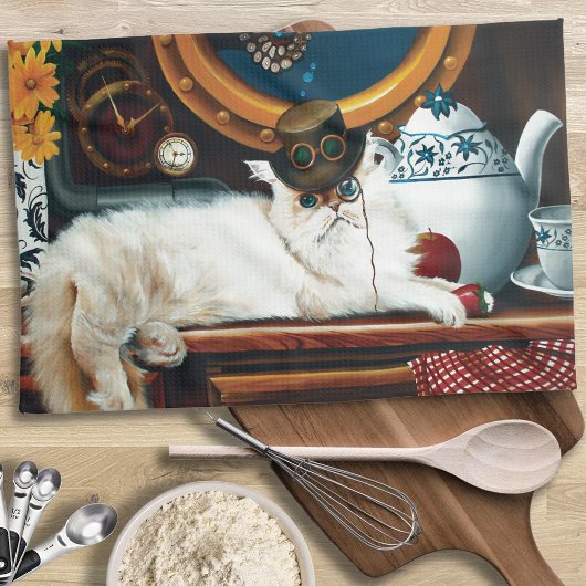 Crème Victoriaanse Steampunk Kat Thee Party Onderz Theedoek