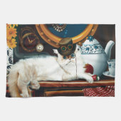 Crème Victoriaanse Steampunk Kat Thee Party Onderz Theedoek (Horizontaal)