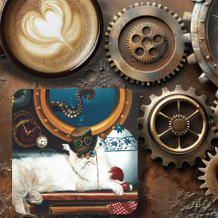 Crème Victoriaanse Steampunk Kat Theepartij Onderz Bier Onderzetter