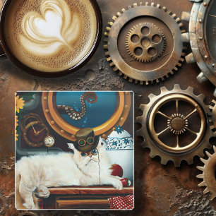 Crème Victoriaanse Steampunk Kat Theepartij Onderz Glazen Onderzetter
