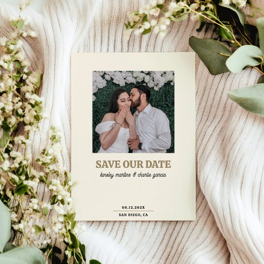 Crème Vierkante Foto Moderne Foto Bewaar de Datum Save The Date