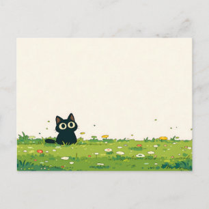 Crème Vignette Kawaii Zwarte Kat Weiland Briefkaart