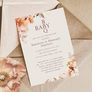Crème Vintage Bloemrijke Herfst BBQ Baby Shower Kaart