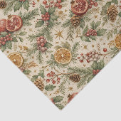 Crème Vintage Botanische Kerst Citrus Patroon Tissuepapier (Detail)