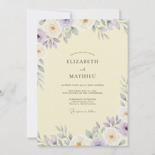 Crème Vintage Mauve Blad Bruiloft Kaart (Voorkant)