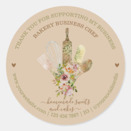 Crème Voedsel Winkel Catering Bakkerij Chef Ronde Sticker