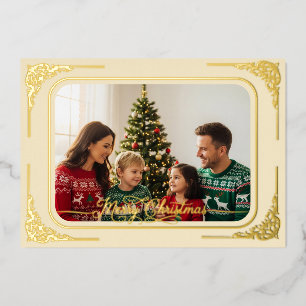 Crème Volledige foto Goud ingelijst Kerstmis Folie Feestdagenkaart