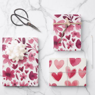 Crème Vrouwelijk Roze Rode Bloemen Hartjes Verjaar Inpakpapier Vel