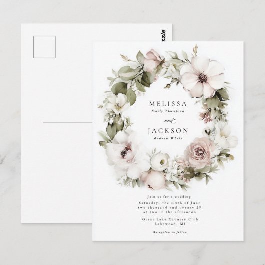 Crème Waterverf Bloem Krans bruiloft Briefkaart (Voorkant / Achterkant)