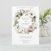 Crème Waterverf Bloem Krans bruiloft Kaart (Staand voorkant)