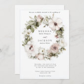 Crème Waterverf Bloem Krans bruiloft Kaart (Voorkant / Achterkant)