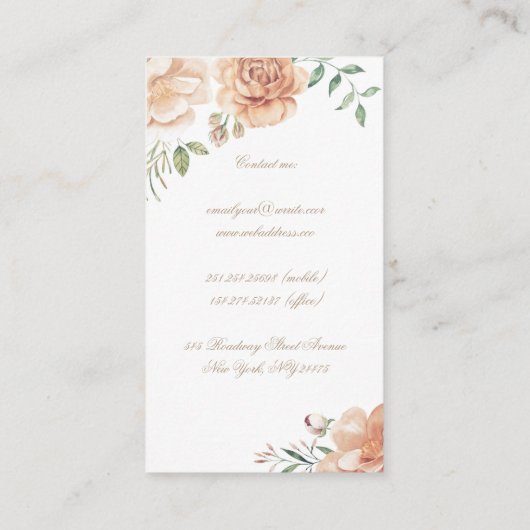 Crème Waterverf Bloemen Boeket Elegant Beauty Visitekaartje (Achterkant)