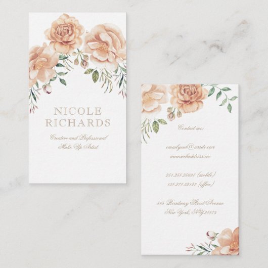 Crème Waterverf Bloemen Boeket Elegant Beauty Visitekaartje (Voorkant / Achterkant)