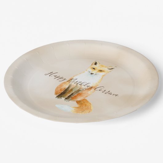 Crème Waterverf Oranje Fox Papieren Bordje (Gekanteld)