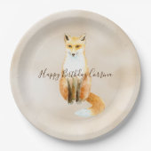 Crème Waterverf Oranje Fox Papieren Bordje (Voorkant)