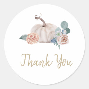 Crème waterverf pompoen floraal baby shower ronde sticker