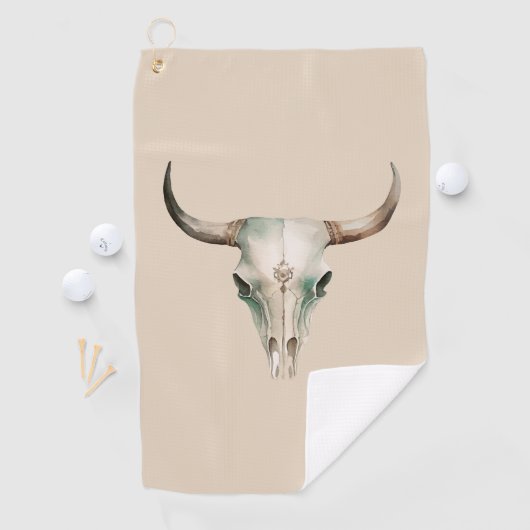 Crème Westerne Cowboy Bull Horns Golfhanddoek (Insitu)