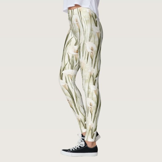Crème White Calla Lily Floral Leggings (Links)