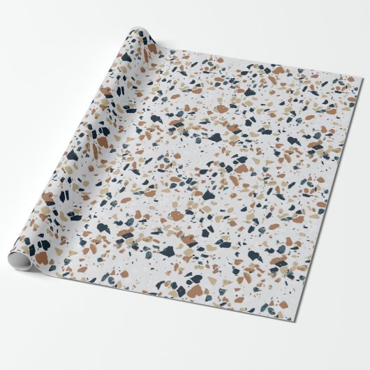 Crème White Modern Terrazzo Texture Pattern Cadeaupapier (Uitgerold)