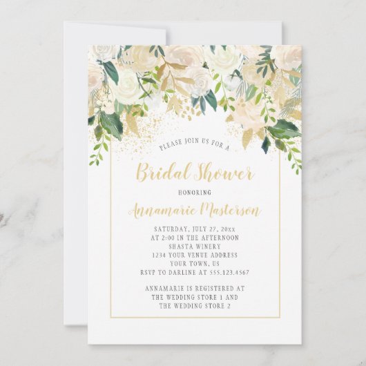 Crème White Roses Gold Accents Vrijgezellenfeest Kaart (Voorkant)