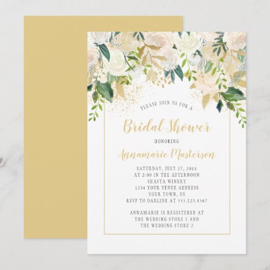 Crème White Roses Gold Accents Vrijgezellenfeest Kaart (Voorkant / Achterkant)