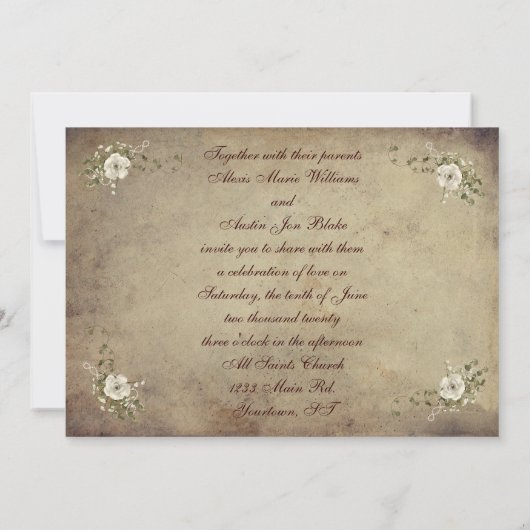 crème white Wedding Roos Briefkaart (Achterkant)
