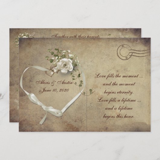 crème white Wedding Roos Briefkaart (Voorkant / Achterkant)