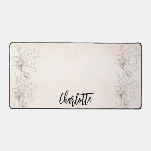 Crème wilde bloemen roos gouden blos roze naam bureaumat (Voorkant)