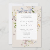 Crème Wilde Bloementuin Elegante Trouw Kaart (Voorkant)