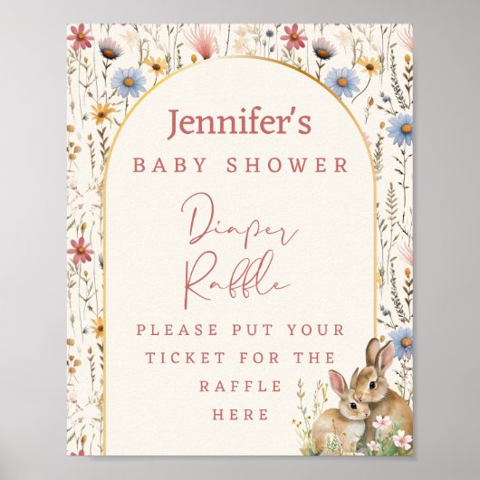 Crème Wildflower Bunny Rustieke Luier Raffle Poster (Voorkant)
