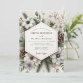 Crème Winter Bloem Bruiloft Kaart (Staand voorkant)
