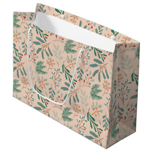 Crème Winter Botanische Patroon Groot Cadeauzakje