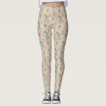 Crème Winter Botanische Patroon Leggings<br><div class="desc">Feestelijke en rustieke thema-leggings met handgetekende illustratie van vakantie groen.</div>