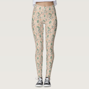 Crème Winter Botanische Patroon Leggings