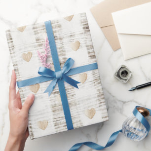 Crème Wit Beige Boho Harten Bruiloft Feest Cadeaupapier