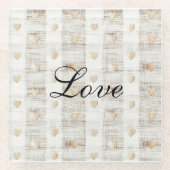 Crème Wit Beige Boho Hearts Glazen Onderzetter (Voorkant)