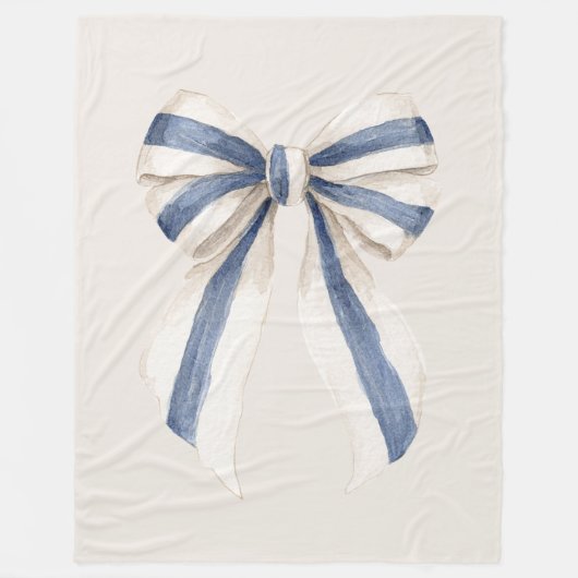 Crème Wit Blau Strepen Strik Fleece Deken (Voorkant)