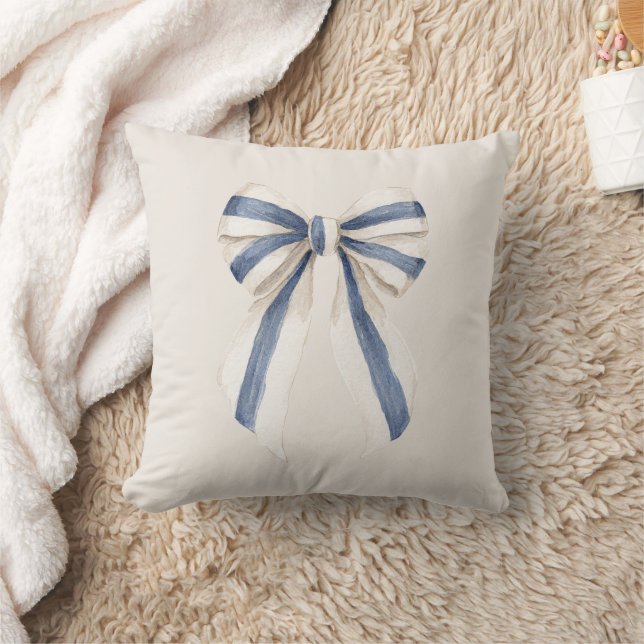 Crème Wit Blau Strepen Strik Kussen (Deken)