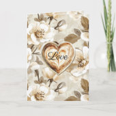 Crème Wit Bruin Bloem Hart Liefde Kaart (Voorkant)