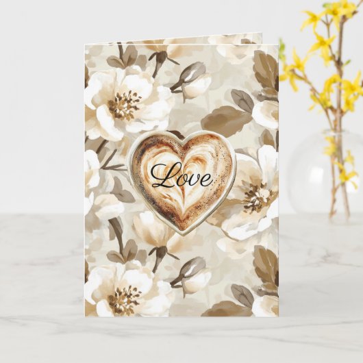 Crème Wit Bruin Bloem Hart Liefde Kaart (Gele Bloem)